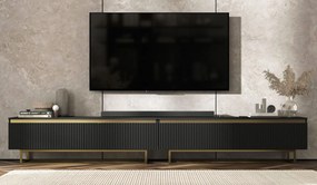 Podwójna szafka pod telewizor Selene 280 cm, czarna na złotych płozach