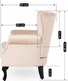 Fotel Uszak Wypoczynkowy MALLO Beżowy Welurowy Nowoczesny Glamour