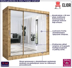 Szafa przesuwna z lustrem dąb artisan 200 cm Elora 19X połysk