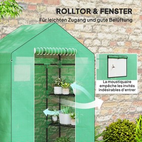 Outsunny Szklarnia z półkami, mini-szklarnia, odporna na UV, okna z siatki, drzwi na zamek błyskawiczny, 143D x 74S x 190W cm, Zielona