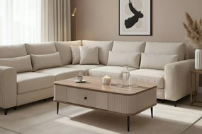 Stolik kawowy z szufladą Vesper 103x60 cm - kaszmir / orzech / czarne nogi