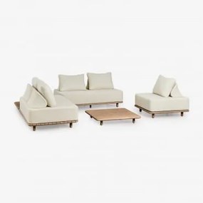 Zestaw Salonowy Z Narożną Sofą Modułową Z 2 Części, Stolikiem Pomocniczym, Fotelem I Stolikiem Kawowym 95x95 Cm - Sklum