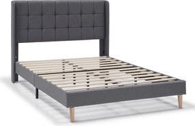 Rama łóżka platformowego Esther z pikowanym zagłówkiem, 30 cm, 140x190 cm, Ciemnoszary