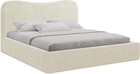 Beżowe tapicerowane łóżko dwuosobowe ze schowkiem ze stelażem 140x200 cm Kahai – Makamii