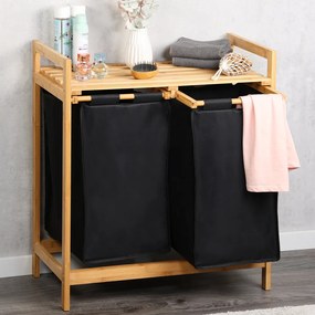 Bambusowy kosz na pranie, dwukomorowy, 64 x 73 cm