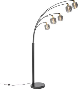 Lampa stojąca czarna ze złotem z dymionym szkłem 5-świateł - Zuzanna