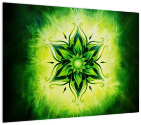 Obraz - Kwiatowa mandala na zielonym tle (70x50 cm)