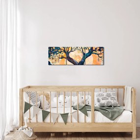 Obraz – Mozaika – słońce i drzewo II. (z zegarem) (90x30 cm)