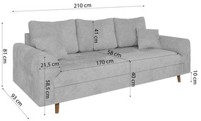 Jasnoszara sofa 210 cm Ariella – Ropez
