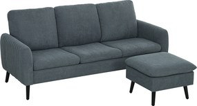 HOMCOM Sofa narożna, 3-osobowa sofa z pufą, Obicie z tkaniny, Zestaw sof L-kształt, Ciemnoszary