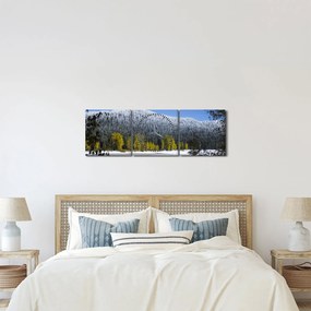 Obraz - ośnieżone góry zimą (z zegarem) (90x30 cm)