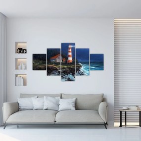 Obraz - Latarnia morska na brzegu oceanu, akwarela (125x70 cm)