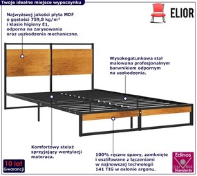 Czarne industrialne łóżko z metalu 120x200 cm - Zana