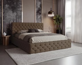 BESILIO Łóżko pikowane z guzikami 160x200 Chester - łóżko z pojemnikiem chesterfiled - Brązowy
