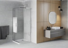 Mexen Rio kabina prysznicowa kwadratowa 70 x 70 cm, białe pasy, chrom + brodzik Flat, biały - 860-070-070-01-20-4010