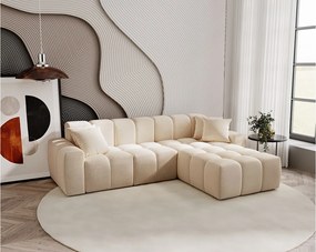 Emporius Napoli narożnik do salonu - gruba pianka, miękki narożnik w nowoczesnym stylu - prawostronny, tkanina aksamitna, beżowy (Komodo 11)