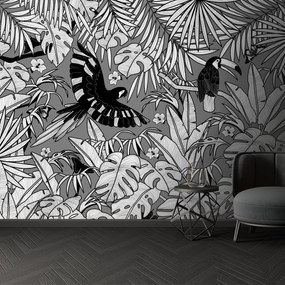 Fototapeta - Czarno - biała dżungla (196x136 cm)