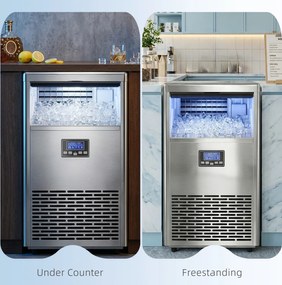 HOMCOM Komercyjna Maszyna do Lodu 45 kg/24H, Stal Nierdzewna, 15 kg Pojemności, Funkcja Samoczyszczenia, Srebrna | Aosom PL