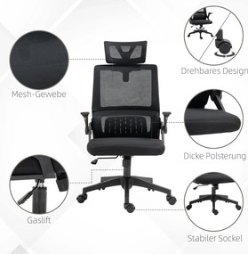 Vinsetto Fotel Biurowy Obrotowy Regulowany z Podparciem Głowy 58x61x119cm Czarny | Aosom PL