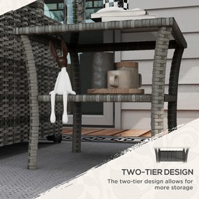 Outsunny Rattanowy stolik ogrodowy, 50 x 50 x 45 cm, odporność na warunki atmosferyczne, kwadratowy stolik z półką i szklaną płytą | Aosom PL