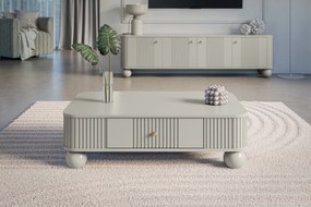 Stolik kawowy Vesper 103x60 cm z szufladą - kaszmir / złote uchwyty / nogi kule
