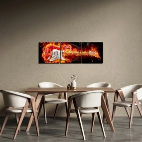 Obraz - Gitara w płomieniach (z zegarem) (90x30 cm)