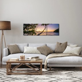 Obraz palmy na plaży (z zegarem) (90x30 cm)