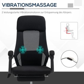 Vinsetto Fotel z masażerem i Ogrzewania Biurowy Krzesło obrotowe z regulacją wysokości Z podnóżkiem Czarny | Aosom PL
