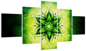 Obraz - Kwiatowa mandala na zielonym tle (125x70 cm)