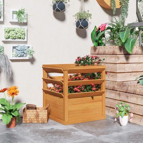 Outsunny Wysoki Grządek z Kratką na Pnącza, Drewniana Skrzynka na Kwiaty 65 x 65 x 60 cm Karmelowy Brąz