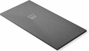 Płytka prysznicowa z żywicy ekstra-płaska, antypoślizgowa | Zawór odpływowy i kratka | Łagodna łupkowa | Szary beton | 90 X 100cm