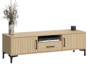 Ryflowana nowoczesna szafka pod TV dąb sławonia + lamele - Erlos 5X