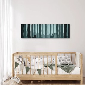 Obraz - Jeleń z wilkiem w skałach (170x50 cm)