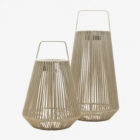 Zestaw 2 Bezprzewodowych Lamp Stołowych Solarnych Led Do Użytku Zewnętrznego, Wykonanych Z Żelaza I Plecionego Sznurka Liberian Kremowa Tapioca -