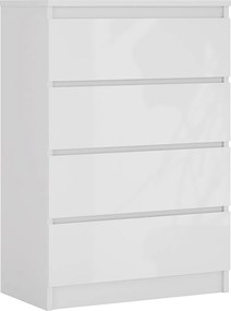 Komoda z 4 szufladami: biała matowa / biała błyszcząca, 70 x 39 x 101 cm