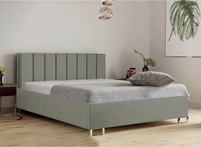 Łóżko tapicerowane MALIBU, wezgłowie, obicie MONOLITH, pojemnik na pościel, podnośnik gazowy, wysokość spania 39 cm, 140x200 cm, Ciemo Zielony