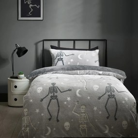 Szara fluorescencyjna pościel dziecięca jednoosobowa z mikropluszu 135x200 cm Halloween Skeleton – Catherine Lansfield