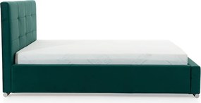 Łóżko sypialniane z pojemnikiem Elderio - zielony welur hydrofobowy Monolith 37, 160x200