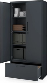 Szafa modułowa metalowa wielofunkcyjna z szufladą wysoką antracytowa MEGAN 1950 x 900 x 400 mm