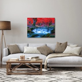 Obraz wodospadu w czerwonym lesie (70x50 cm)