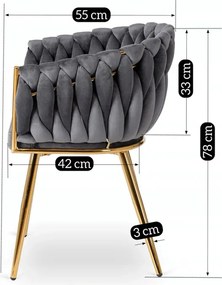 Krzesło Tapicerowane Plecione do Salonu CAPI Szare Welurowe do Toaletki Glamour