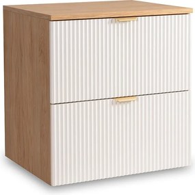 Szafka pod umywalkę WENA, ryflowane fronty, Willy, 60x60x47 cm, Biała/Orzech