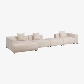 Modułowa Sofa Z Lewą Szezlongą, 3-częściowa, Z Wysokim Podłokietnikiem I Pufą ↔︎480 Cm Bruna Sztruksu Beżowy Len - Sklum