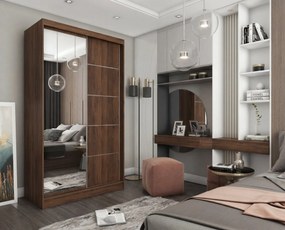 Szafa Przesuwna MIRELLA 120 cm z Lustrem Szafa Dwudrzwiowa z Szufladami Orzech