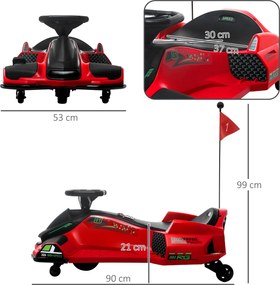 HOMCOM Elektryczny Gokart dla Dzieci z Oponami z Sztucznej Skóry, 3-8 km/h, z Funkcją Świateł i Muzyki, Czerwony