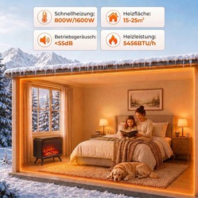 HOMCOM Elektryczny kominek 800/1600W z ogrzewaniem, odłączana podstawa, regulowany termostat, efekt płomienia 3D | Aosom PL