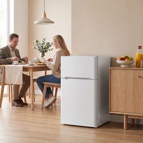 HOMCOM Mini lodówka z zamrażalnikiem 2-drzwiowa z regulowanym termostatem mała lodówka na napoje 90 l biały | Aosom PL