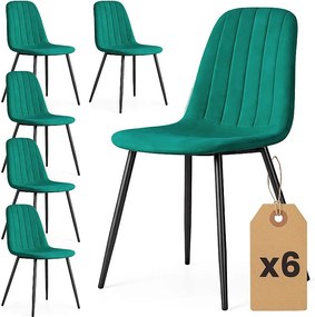 6x Welurowe krzesło tapicerowane pikowane Butelkowa Zieleń LUMO Czarne nogi