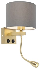 Lampa ścienna w stylu art deco złota z szarym kloszem - Brescia ArtDeco Oswietlenie wewnetrzne