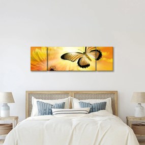 Obraz - Żółty motyl z kwiatkiem (170x50 cm)